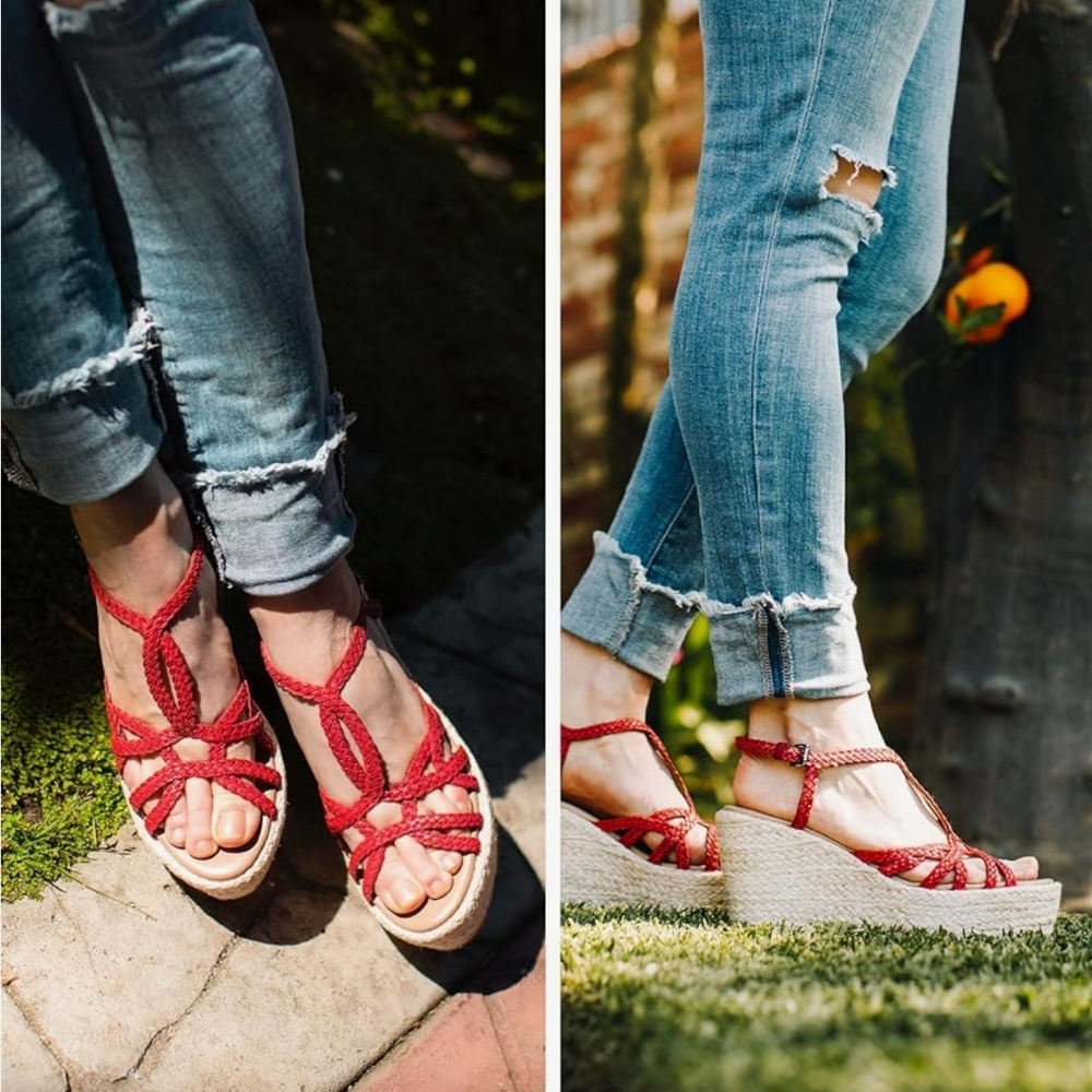 Vintage Foundry Espadrill Sandals Womens Size 10 Red Ankle Straps Wedge Sandals - Picture 13 of 13